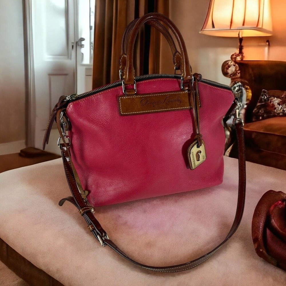 Dooney & Bourke Genuine Florentine Vacchetta Leather Domed Satchel Handbag Purse - Picture 16 of 16